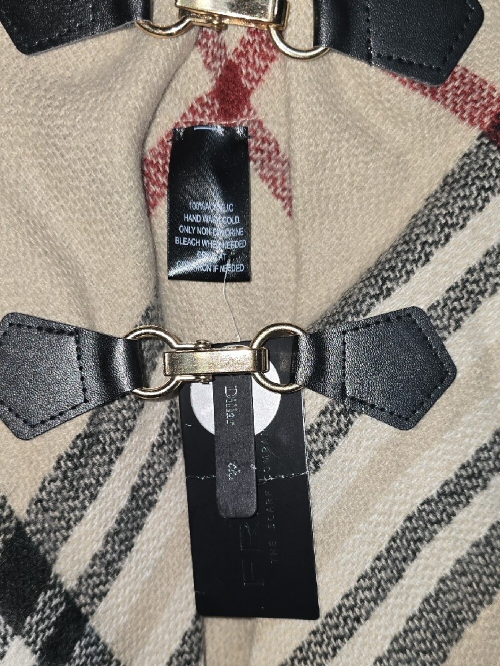Fraas Plaid Hooded Poncho in Beige, Black and Burgundy - Picture 2 of 3